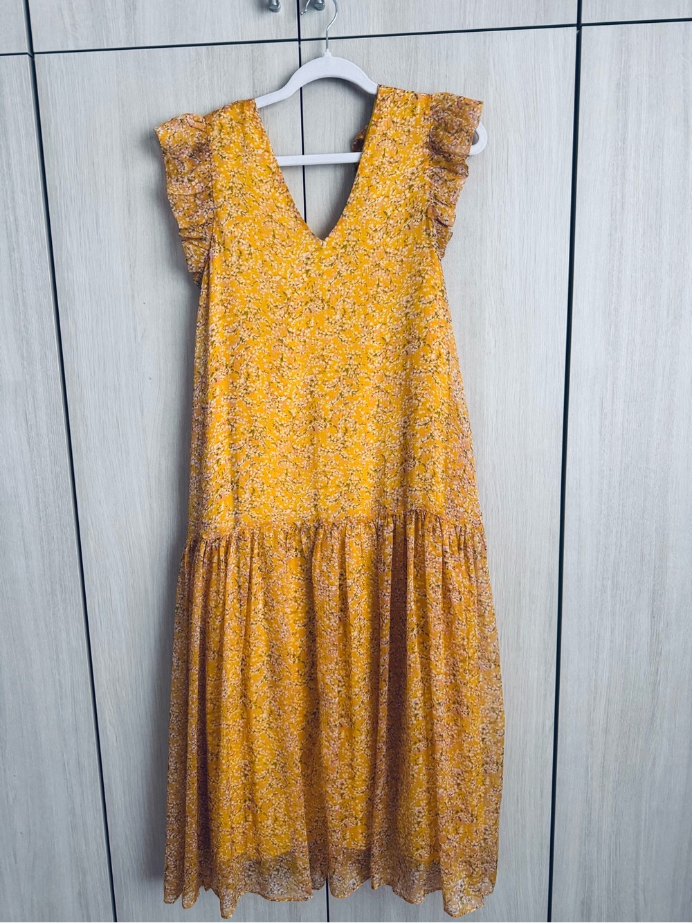 MELLODAY Yellow Floral Maxi Dress with Ruffle Sleeves